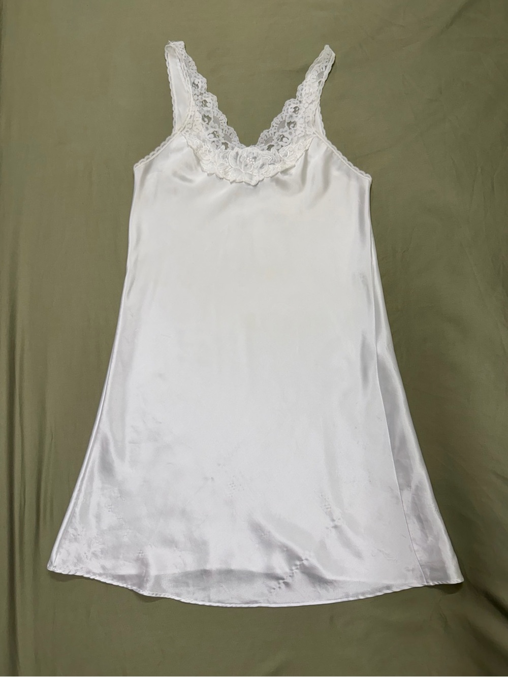Vintage White Satin Lace Trim Slip Dress / Nightgown